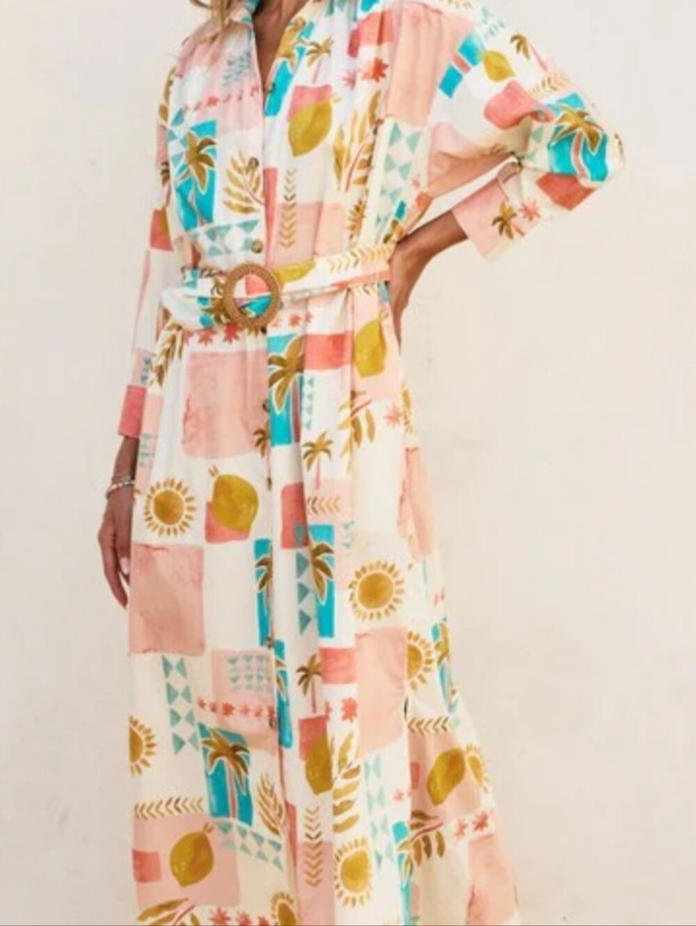 Dress Forum Pink & Teal Multi-Print Maxi Shirt Dress with Belt
